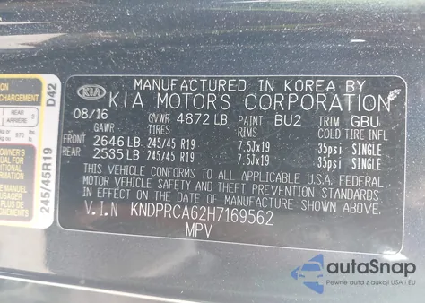 2017 Kia Sportage Sx Turbo из США, поврежденный, VIN KNDPRCA62H7169562